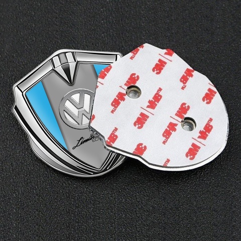 VW Emblem Self Adhesive Silver Blue Chrome Logo Limited Edition