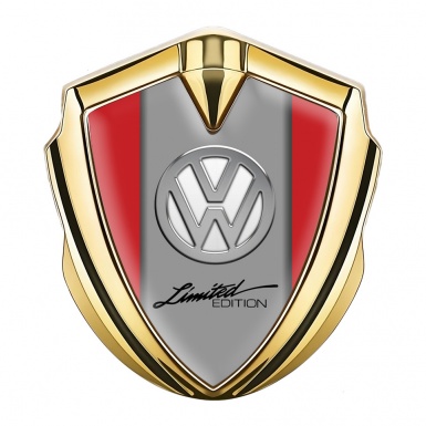 VW Fender Emblem Badge Gold Red Frame Chrome Limited Edition