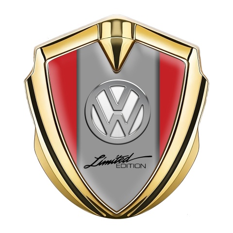 VW Fender Emblem Badge Gold Red Frame Chrome Limited Edition