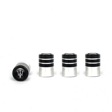 Maserati Valve Caps Black Aluminum 4 pcs White Logo