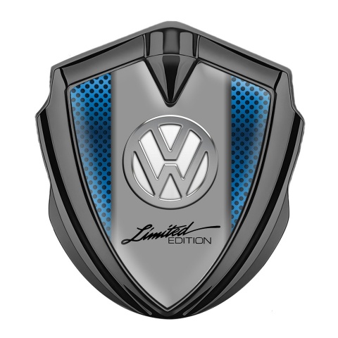 VW Metal Emblem Badge Graphite Sapphire Blue Chrome Limited Edition