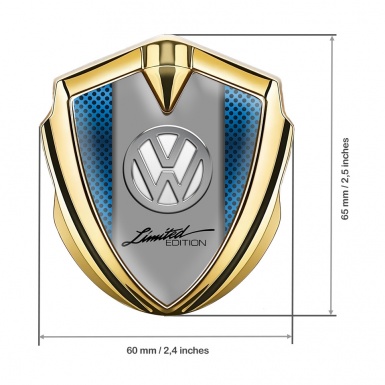 VW Metal Emblem Badge Gold Sapphire Blue Chrome Limited Edition