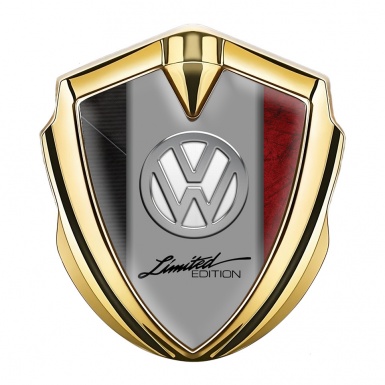 VW Emblem Metal Badge Gold Red Texture Limited Edition Chrome