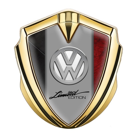 VW Emblem Metal Badge Gold Red Texture Limited Edition Chrome