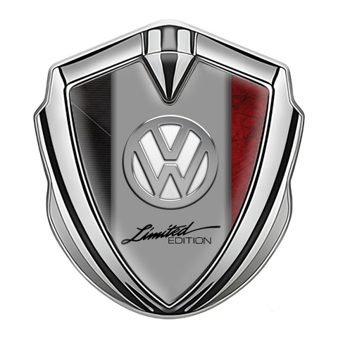 VW Emblem Metal Badge Silver Red Texture Limited Edition Chrome