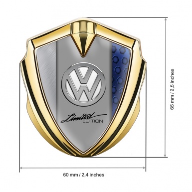 VW Emblem Car Badge Gold Sapphire Frame Limited Edition Chrome