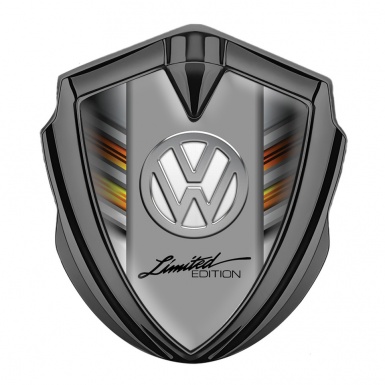 VW Fender Emblem Badge Graphite Color Stripes Chrome Limited Edition
