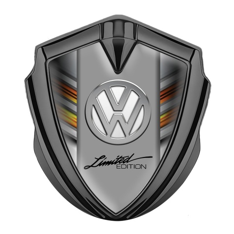 VW Fender Emblem Badge Graphite Color Stripes Chrome Limited Edition