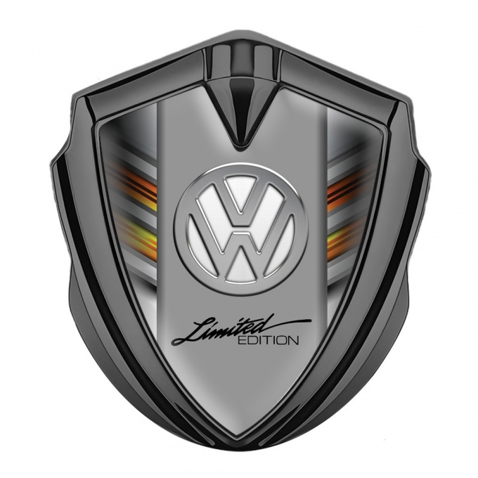 VW Fender Emblem Badge Graphite Color Stripes Chrome Limited Edition