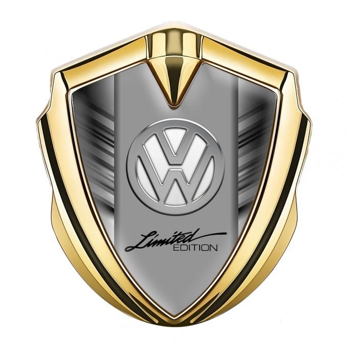 VW Emblem Self Adhesive Gold Grey Stripes Chrome Limited Edition