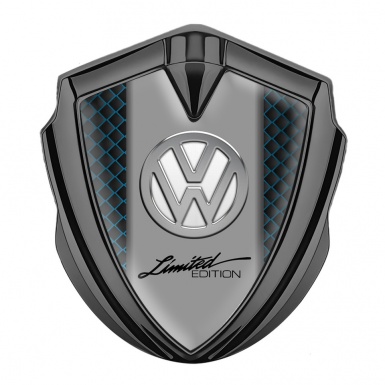 VW Metal Emblem Badge Graphite Blue Squares Chrome Limited Edition