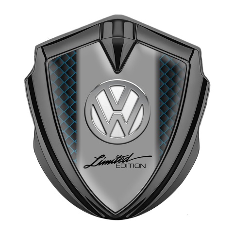 VW Metal Emblem Badge Graphite Blue Squares Chrome Limited Edition