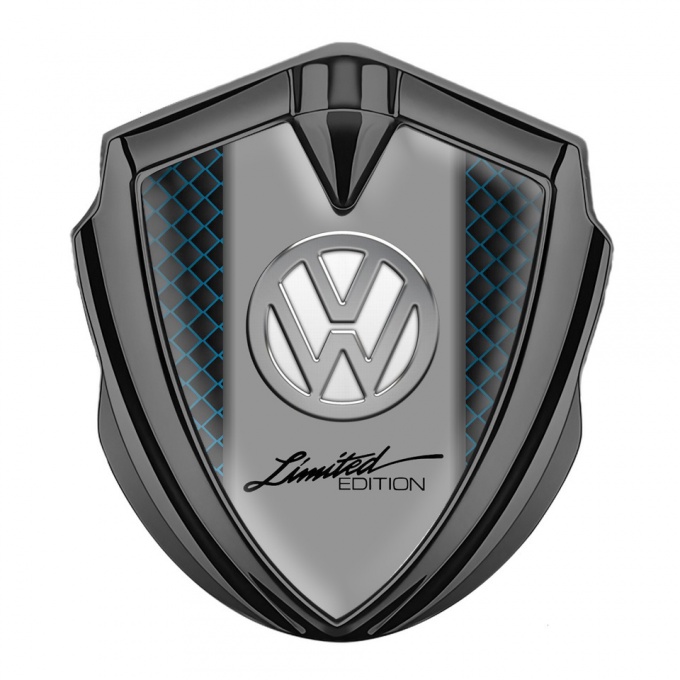 VW Metal Emblem Badge Graphite Blue Squares Chrome Limited Edition