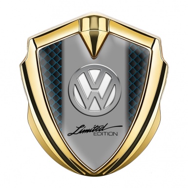 VW Metal Emblem Badge Gold Blue Squares Chrome Limited Edition