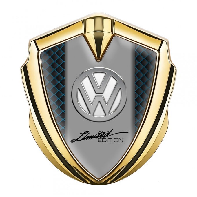 VW Metal Emblem Badge Gold Blue Squares Chrome Limited Edition
