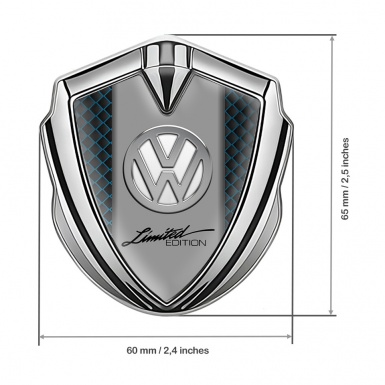 VW Metal Emblem Badge Silver Blue Squares Chrome Limited Edition