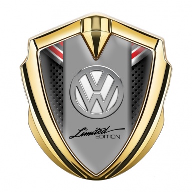 VW Emblem Ornament Gold Red Ribbon Chrome Limited Edition