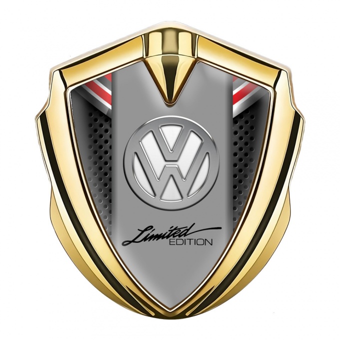 VW Emblem Ornament Gold Red Ribbon Chrome Limited Edition