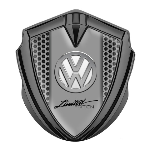 VW Metal Emblem Badge Graphite Grey Honeycomb Chrome Limited Edition