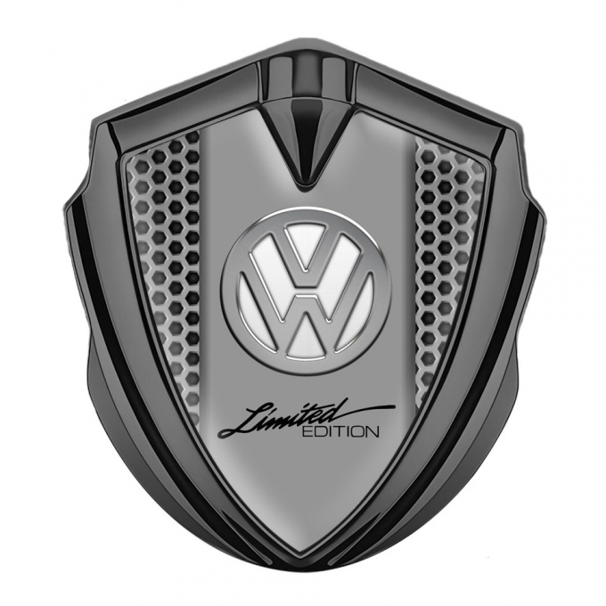 VW Metal Emblem Badge Graphite Grey Honeycomb Chrome Limited Edition
