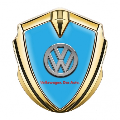 VW Emblem Metal Badge Gold Sky Blue Chrome Logo Das Auto