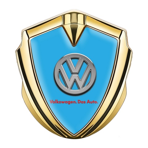 VW Emblem Metal Badge Gold Sky Blue Chrome Logo Das Auto