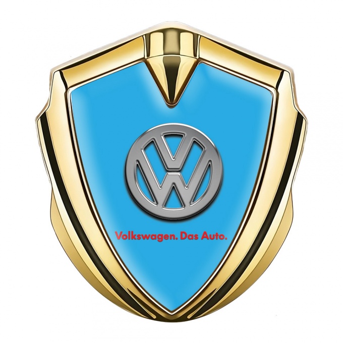 VW Emblem Metal Badge Gold Sky Blue Chrome Logo Das Auto