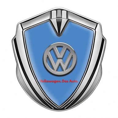 VW Emblem Fender Badge Silver Glacial Blue Chrome Logo Das Auto