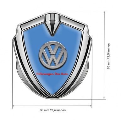 VW Emblem Fender Badge Silver Glacial Blue Chrome Logo Das Auto