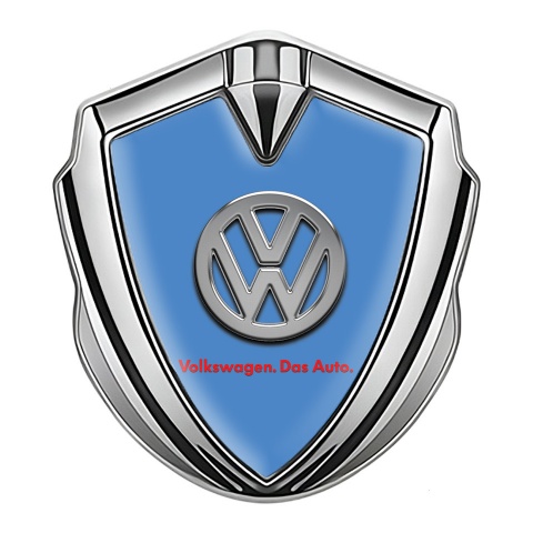 VW Emblem Fender Badge Silver Glacial Blue Chrome Logo Das Auto