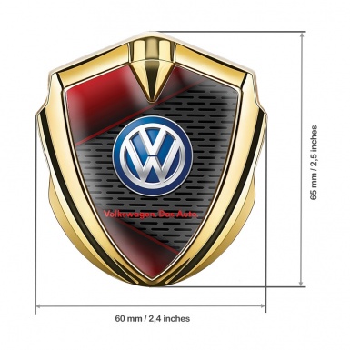 VW Metal Emblem Badge Gold Crimson Elements Classic Blue Color