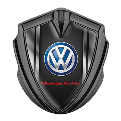 VW Domed Emblem Graphite Black Base Steel Frame Blue Logo
