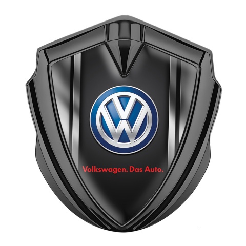 VW Domed Emblem Graphite Black Base Steel Frame Blue Logo