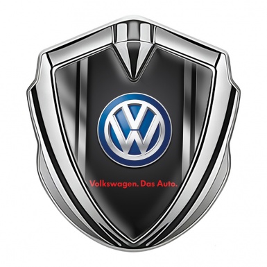 VW Domed Emblem Silver Black Base Steel Frame Blue Logo