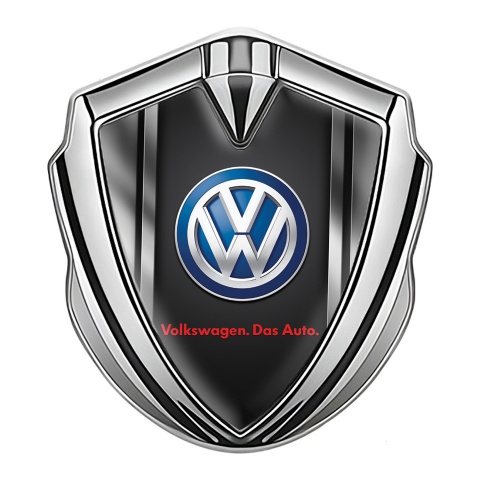 VW Domed Emblem Silver Black Base Steel Frame Blue Logo