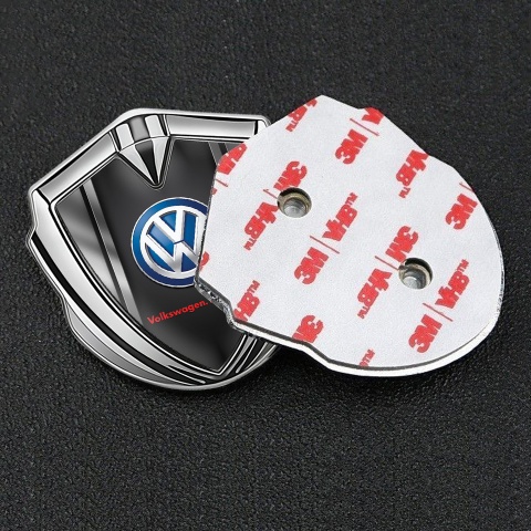 VW Domed Emblem Silver Black Base Steel Frame Blue Logo