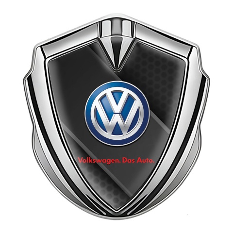 VW Domed Emblem Silver Diagonal Black Plate Honeycomb Edition