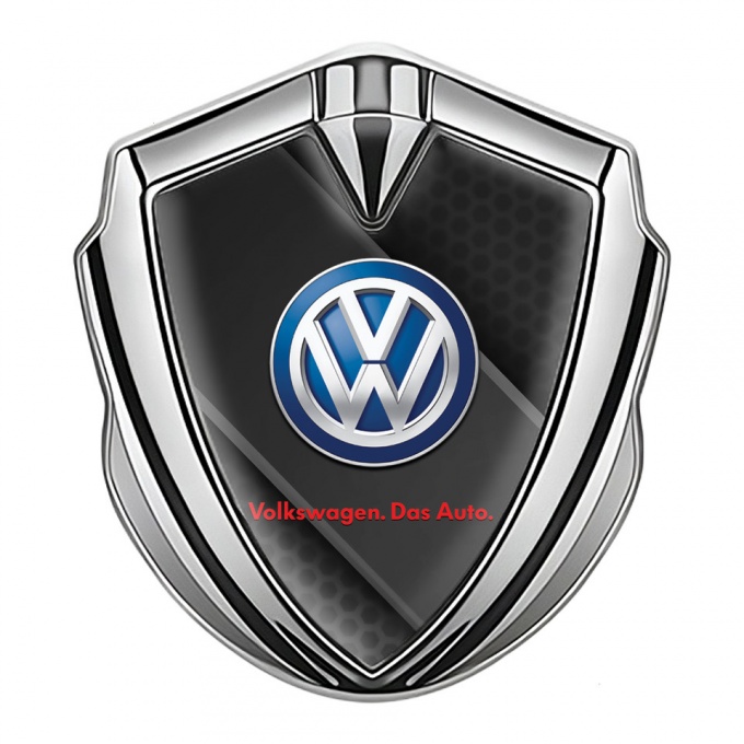 VW Domed Emblem Silver Diagonal Black Plate Honeycomb Edition