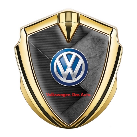 VW Emblem Ornament Gold Scratched Surface Blue Logo Design