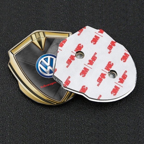 VW Emblem Ornament Gold Scratched Surface Blue Logo Design