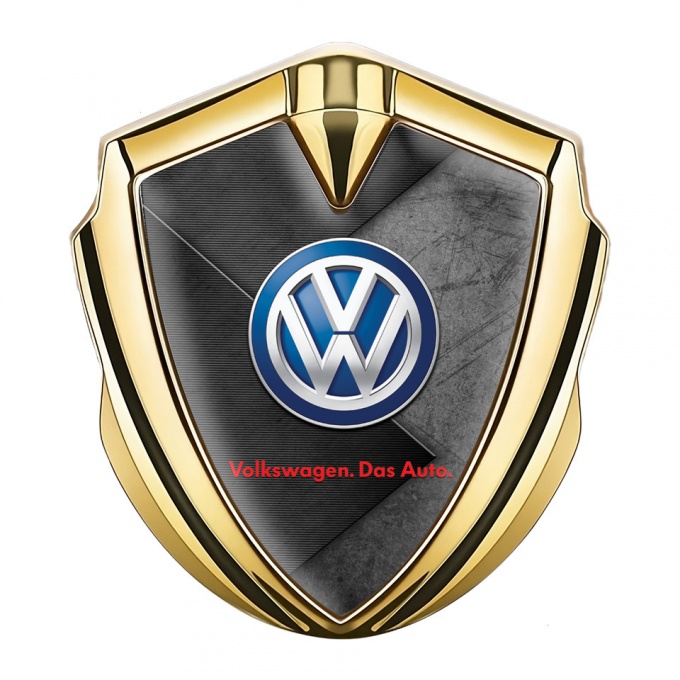VW Emblem Ornament Gold Scratched Surface Blue Logo Design