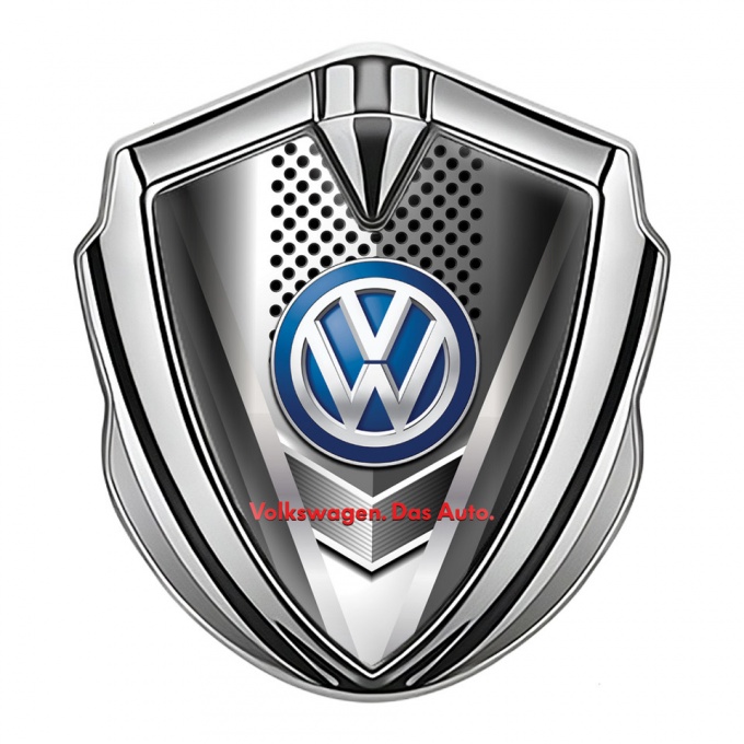 VW Emblem Metal Badge Silver Steel Grille Blue Logo Das Auto