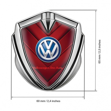 VW 3d Domed Emblem Silver Red Honeycomb Motif Blue Logo