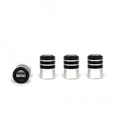 Mini Cooper Valve Caps 4 pcs Black Silicone Sticker with White Logo