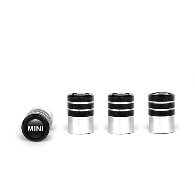 Mini Cooper Valve Caps 4 pcs Black Silicone Sticker with White Logo