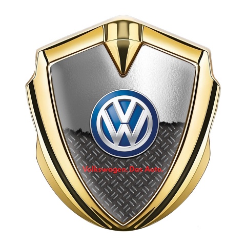 VW Metal Domed Emblem Gold Half Torn Metal Plate Treadplate Design