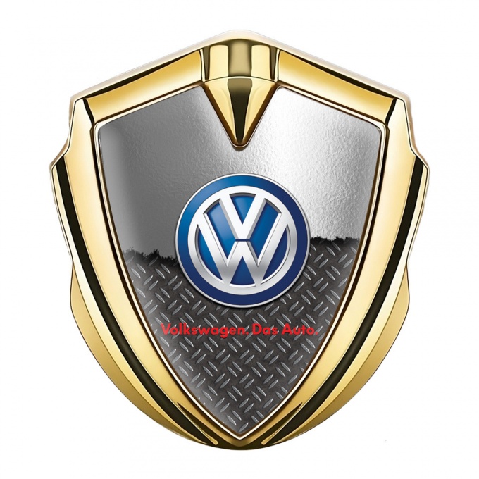 VW Metal Domed Emblem Gold Half Torn Metal Plate Treadplate Design
