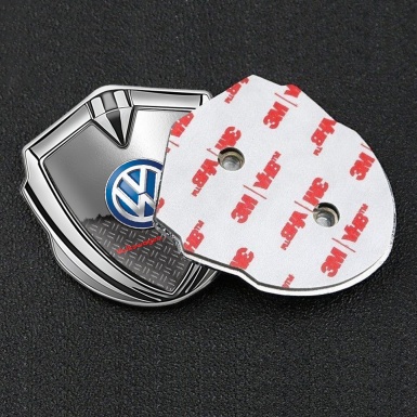 VW Metal Domed Emblem Silver Half Torn Metal Plate Treadplate Design