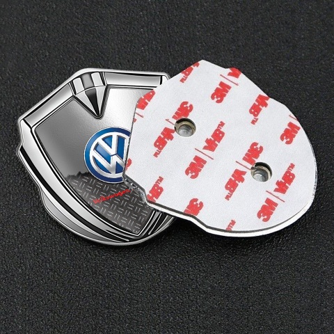 VW Metal Domed Emblem Silver Half Torn Metal Plate Treadplate Design