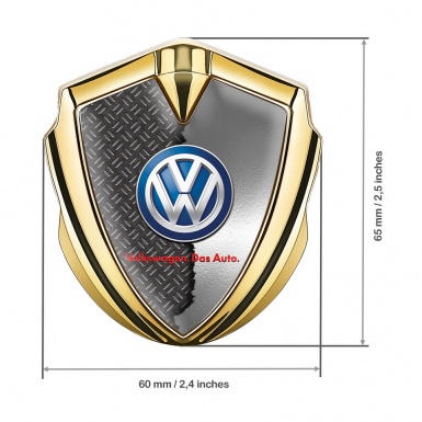 VW Badge Self Adhesive Gold Broken Polished Steel Blue Logo